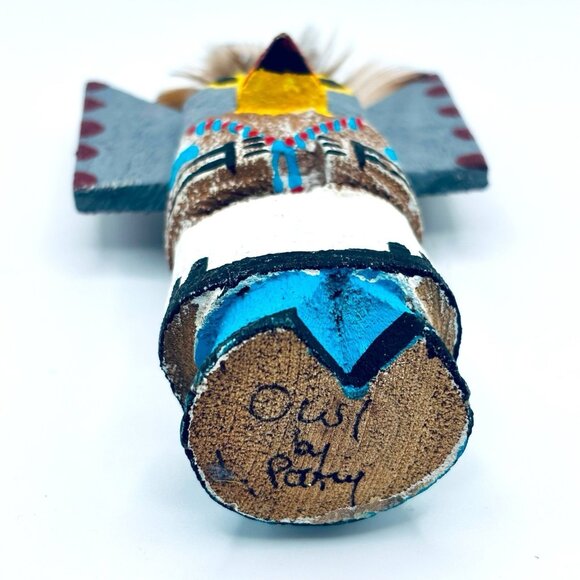Vintage Native American Wooden Kachina Hand Painted Owl Doll Artist Signed RARE! - Picture 6 of 8